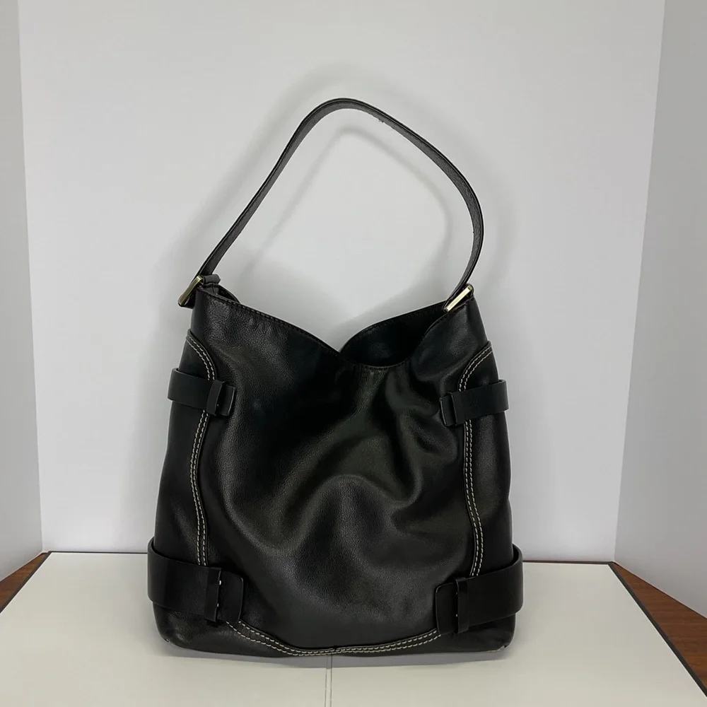 Michael Kors Black Shoulder Bag with Buckle Accents - Picture 3 of 11